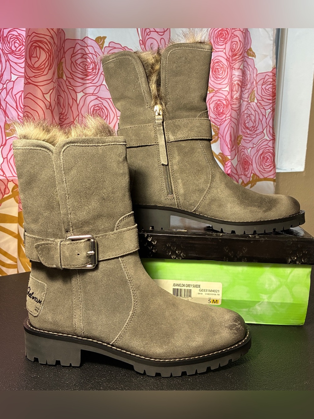 Sam Edelman Jeanie Suede Mid-Calf Boots in Dark Grey